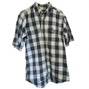 REDHEAD SIZE MEDIUM BLUES STRIPES BUTTON DOWN SHORT SLEEVES